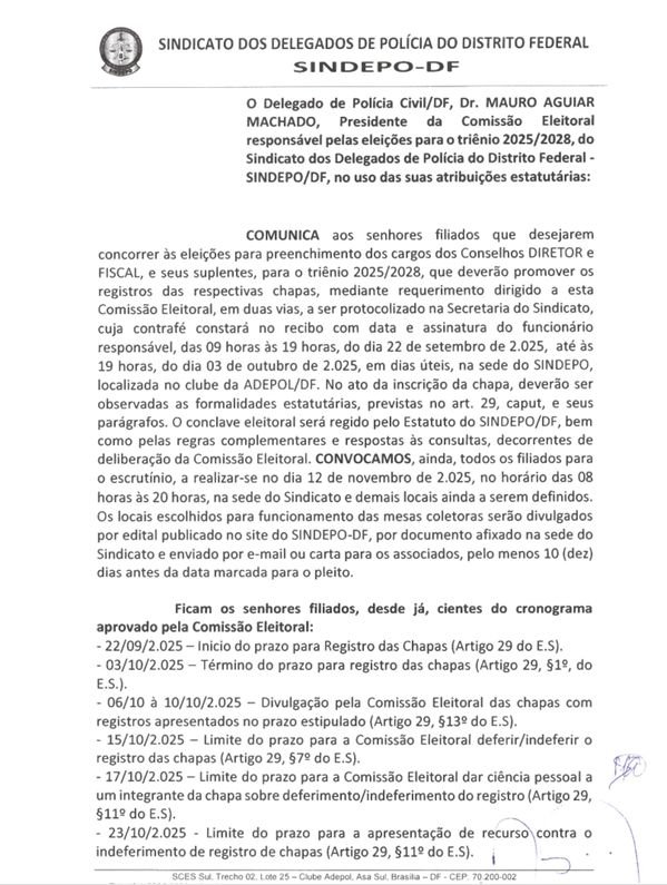 Comunicado sobre a eleição do triênio 2025-2028